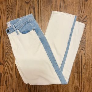 White with Blue Stripe Frame Jeans